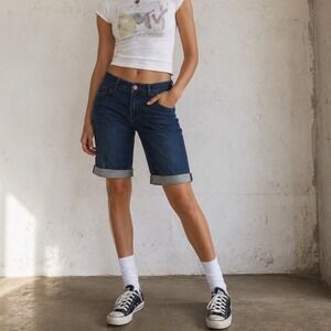 Juicy Couture Denim Bermuda Shorts Y2K Streetwear Women 2 Dark Wash Stretch